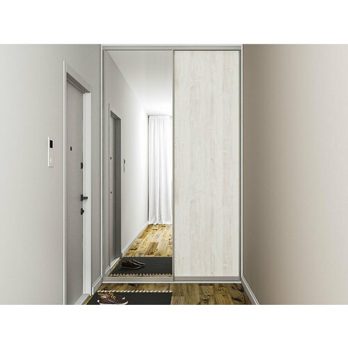 Корпусный белый шкаф-купе в стиле хай-тек с зеркалом