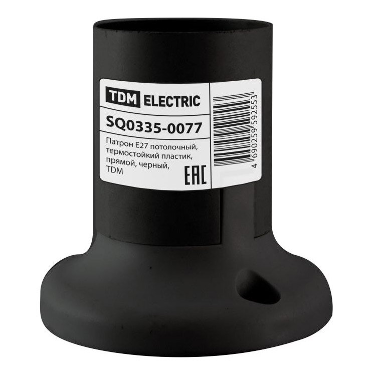 фото Патрон Е27 потолочный, термостойкий пластик, прямой, черный, TDM {SQ0335-0077}