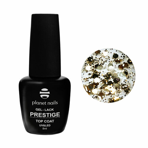 Верхнее покрытие Planet nails Glossy Top Party Gold без л/с 8 мл арт.12990 planet nails верхнее покрытие prestige glossy top snow white 10 мл