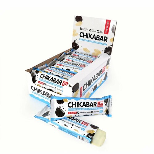 фото Chikalab протеиновый батончик с начинкой (20 шт по 60 гр) - печенье со сливками