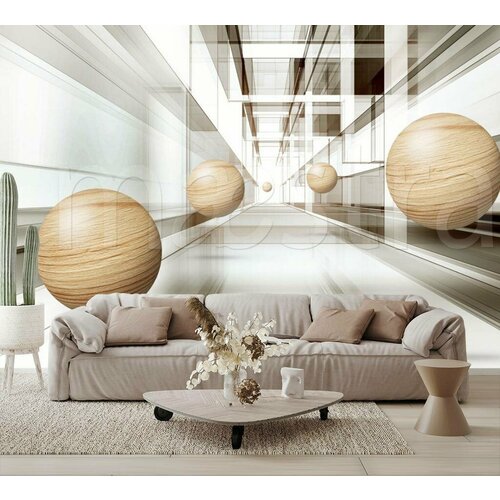 Фотообои 3д деревянные шары 275x440 (ВхШ), бесшовные, флизелиновые, MasterFresok арт 10-561