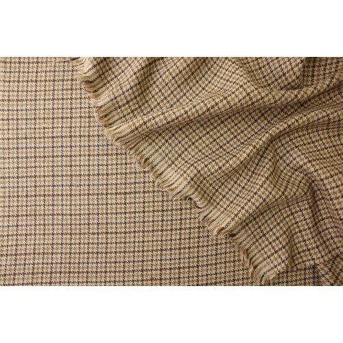 Ткань коричнево-песочный костюмный шелк со льном в клетку