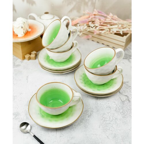 Чашка (чайная пара) 240 мл зеленая фарфор 