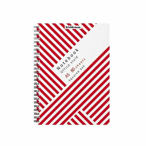 Блокнот А5, 80 листов в клетку на спирали, ErichKrause Red Concept, пластиковая обложка