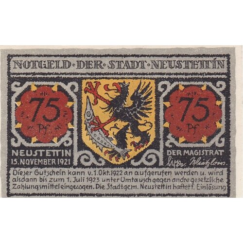 Германия (Веймарская Республика) Нойштеттин 75 пфеннигов 1922 г. (№1) германия веймарская республика айзенах 75 пфеннигов 1922 г 1