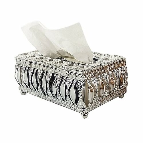 Бокс для салфеток Tracery Crystal Silver, 21х12 см, цвет серебряный, металл, Kassatex, CRT-TH-SLV