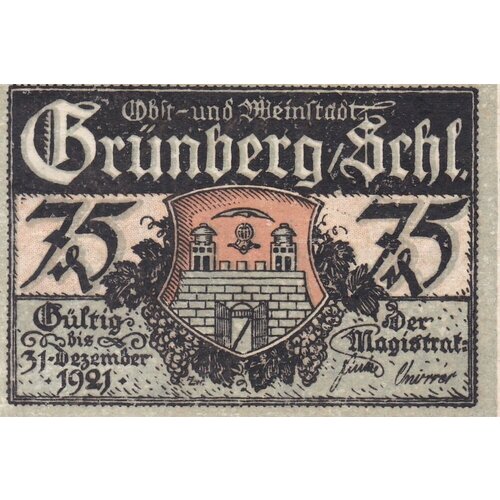 Германия (Веймарская Республика) Грюнберг 75 пфеннигов 1921 г. (2) германия веймарская республика грюнберг 50 пфеннигов 1921 г вид 3