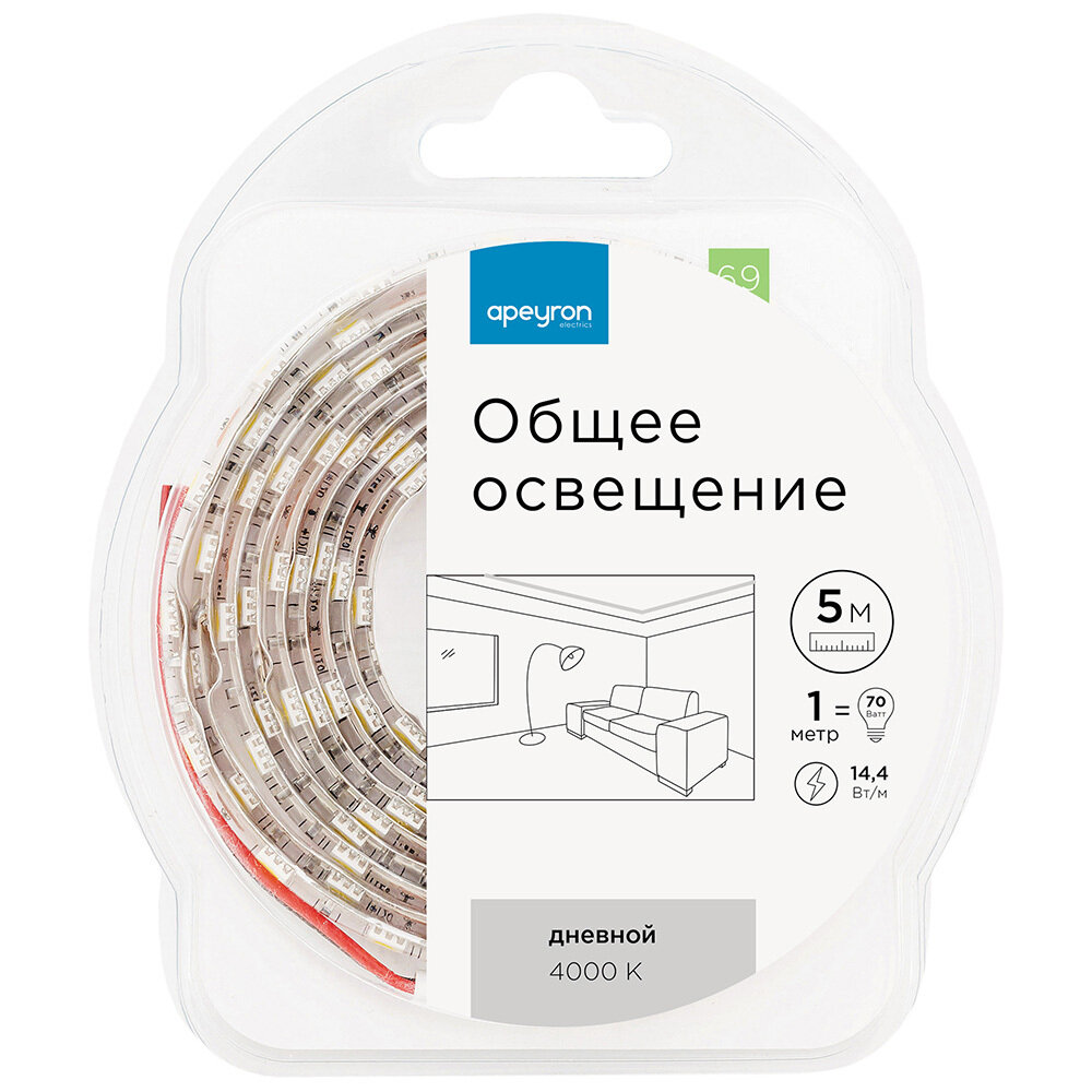 Лента светодиодная SMD 5050 Apeyron (69ОО) 4000К 50 Вт 220 В IP20 5 м