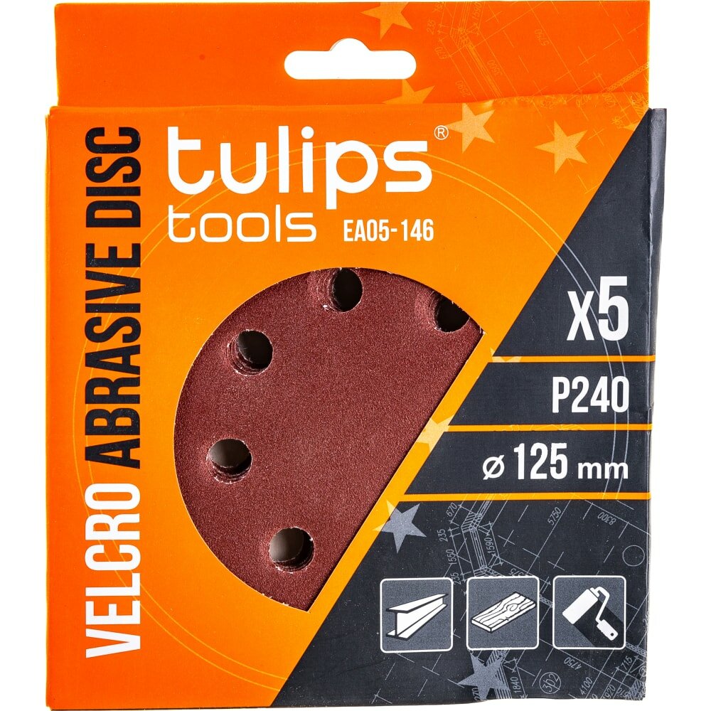 Диск шлифовальный с липучкой  5 шт  125 мм  P240  Tulips tools EA05 146