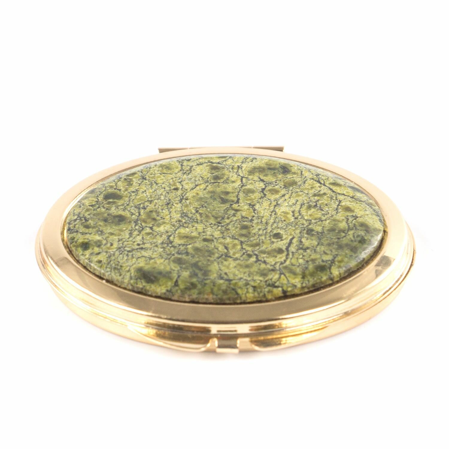 фото Зеркальце карманное овальное из змеевика золотистое 121531
