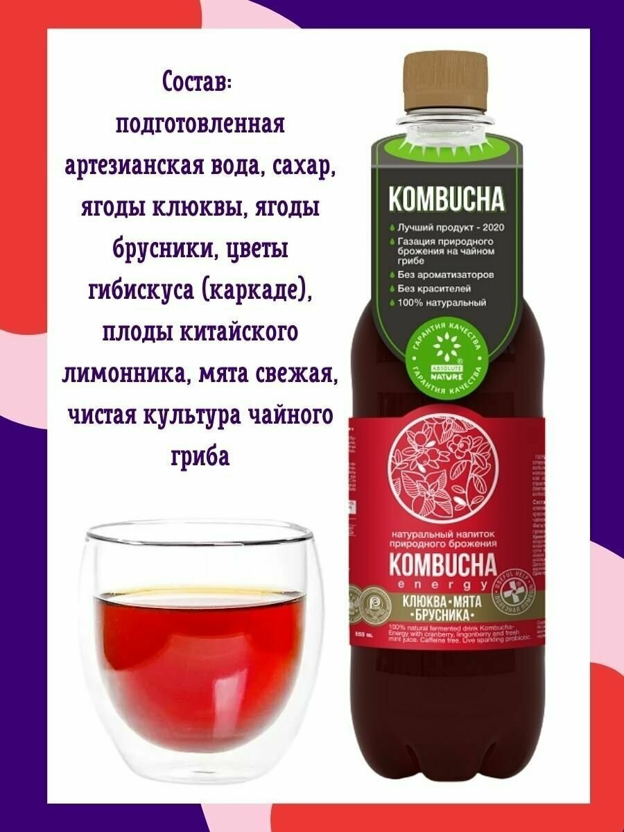 KOMBUCHA Напиток с соком ягод и мяты, 12шт/0.555л - фотография № 7