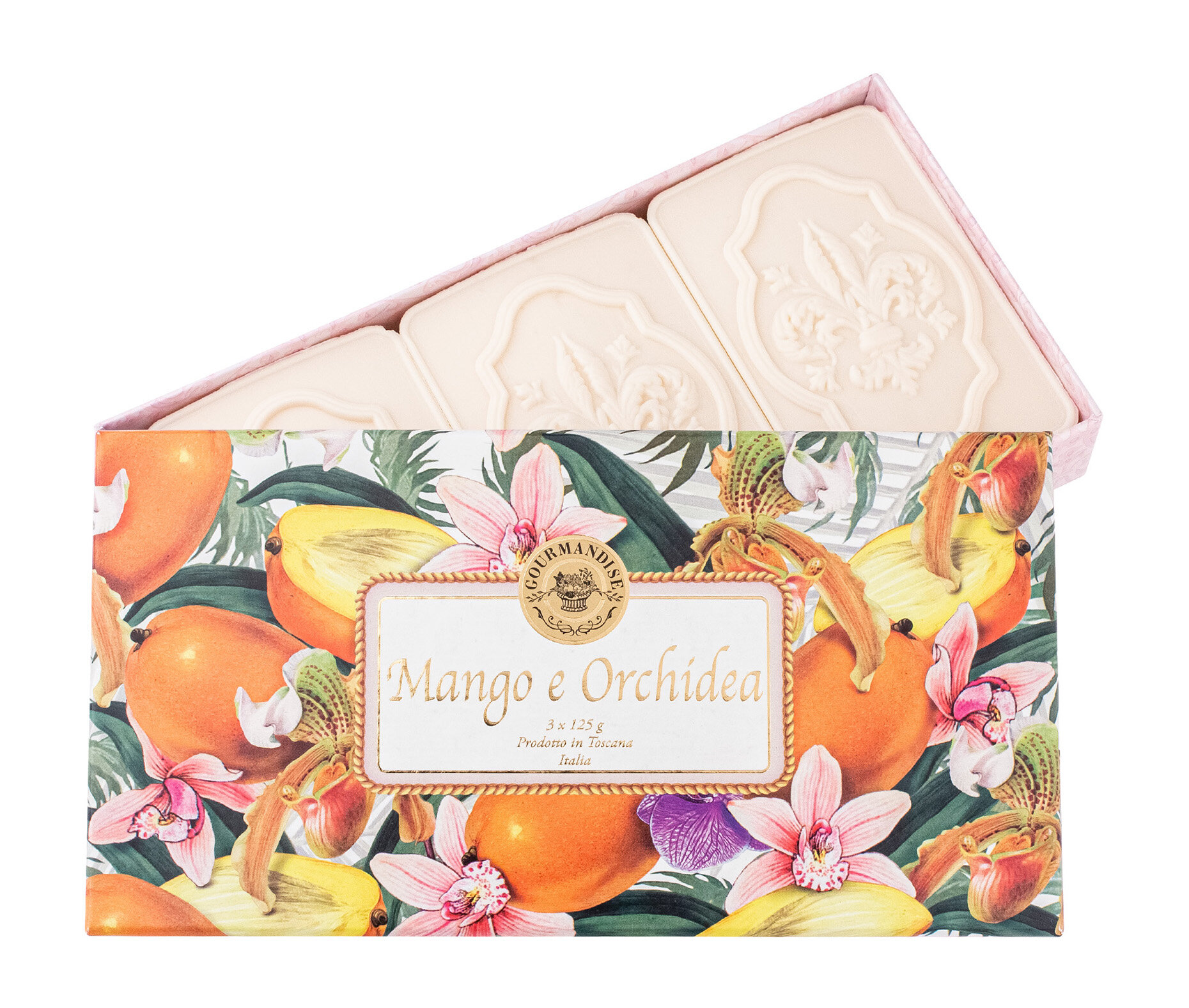 GOURMANDISE Набор натурального парфюмированного мыла Манго и орхидея 3х125 г
