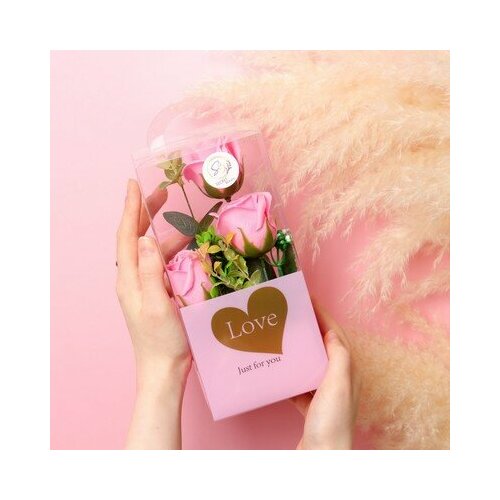 Мыльные розы в коробке розовые набор 3 шт Secret Beauty 533₽