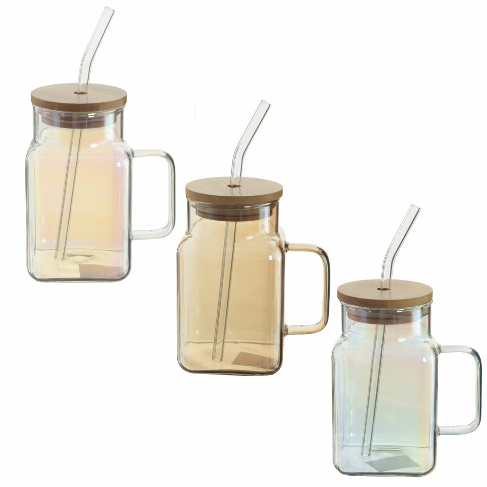 фото Кружка с крышкой и трубочкой, 650 мл, L11 W8 H13,5 см, 3в.