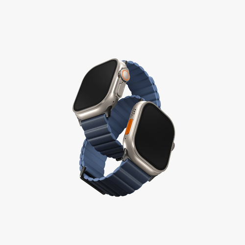 Силиконовый ремень Uniq Revix reversible Magnetic для Apple Watch 49/45/44/42MM, прусский и туманно-синий (45MM-REVPPRUMBLU) ремешок uniq revix reversible magnetic для apple watch 49 45 44 42 мм цвет зеленый бежевый green tan 49mm revmgrntan