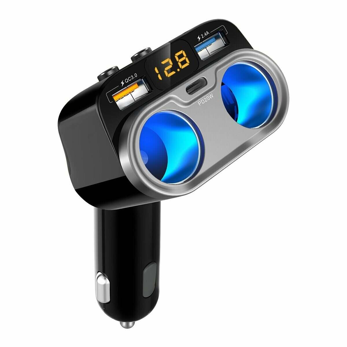 Автомобильный разветвитель прикуривателя Mivo MU-201 / 2xUSB / 150 Вт / QC30/ LED