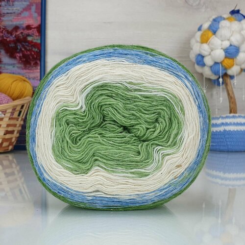 Пряжа Рассказовская Ангорка колор, сине-белый- салатовый - 27 - 1, 95% шерсть ангорской козы, 5% акрил, 2 мотка, 250 г, от 700 м.