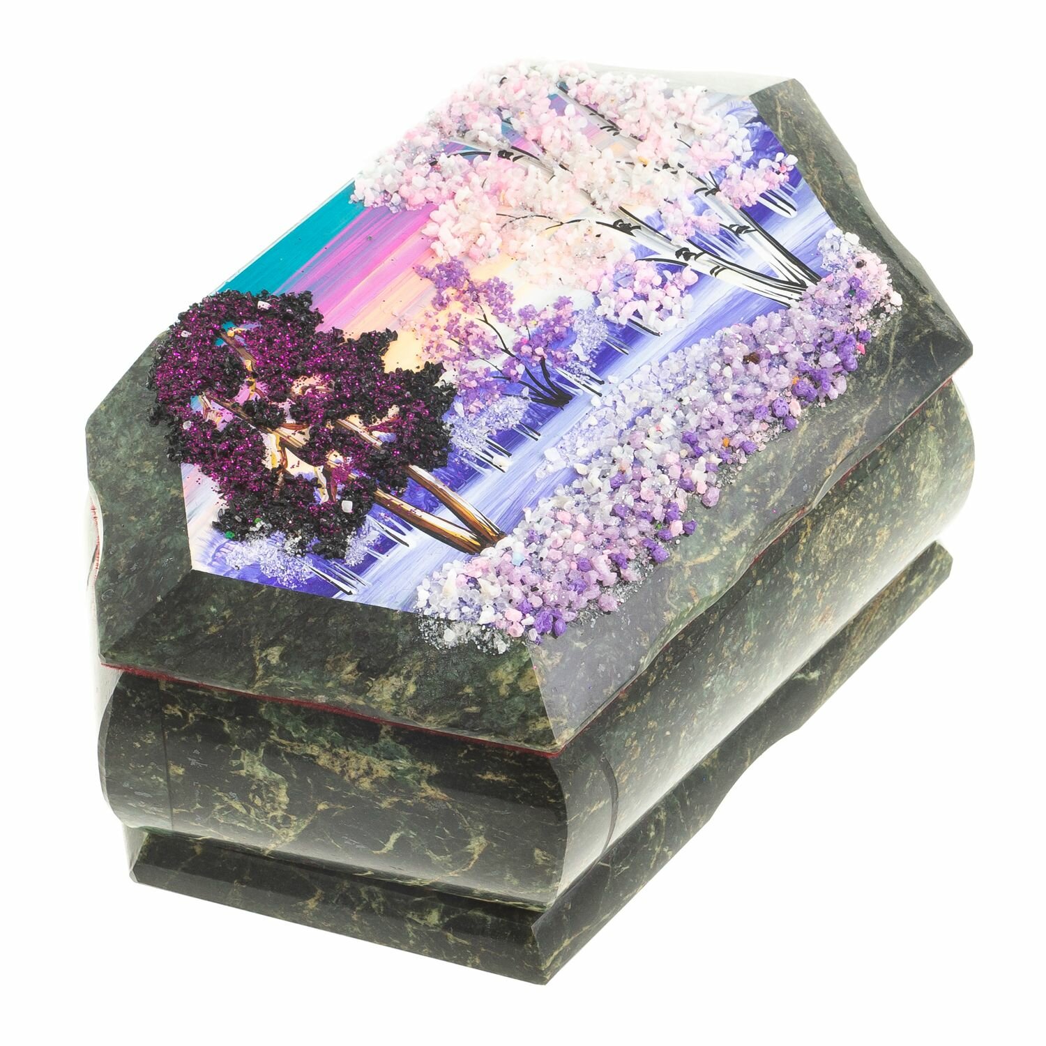 Шкатулка с рисунком "Зимний пейзаж" змеевик 17х10,5х7 см 119729