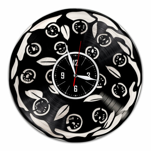 Пицца - настенные часы из виниловой пластинки (с серебряной подложкой)