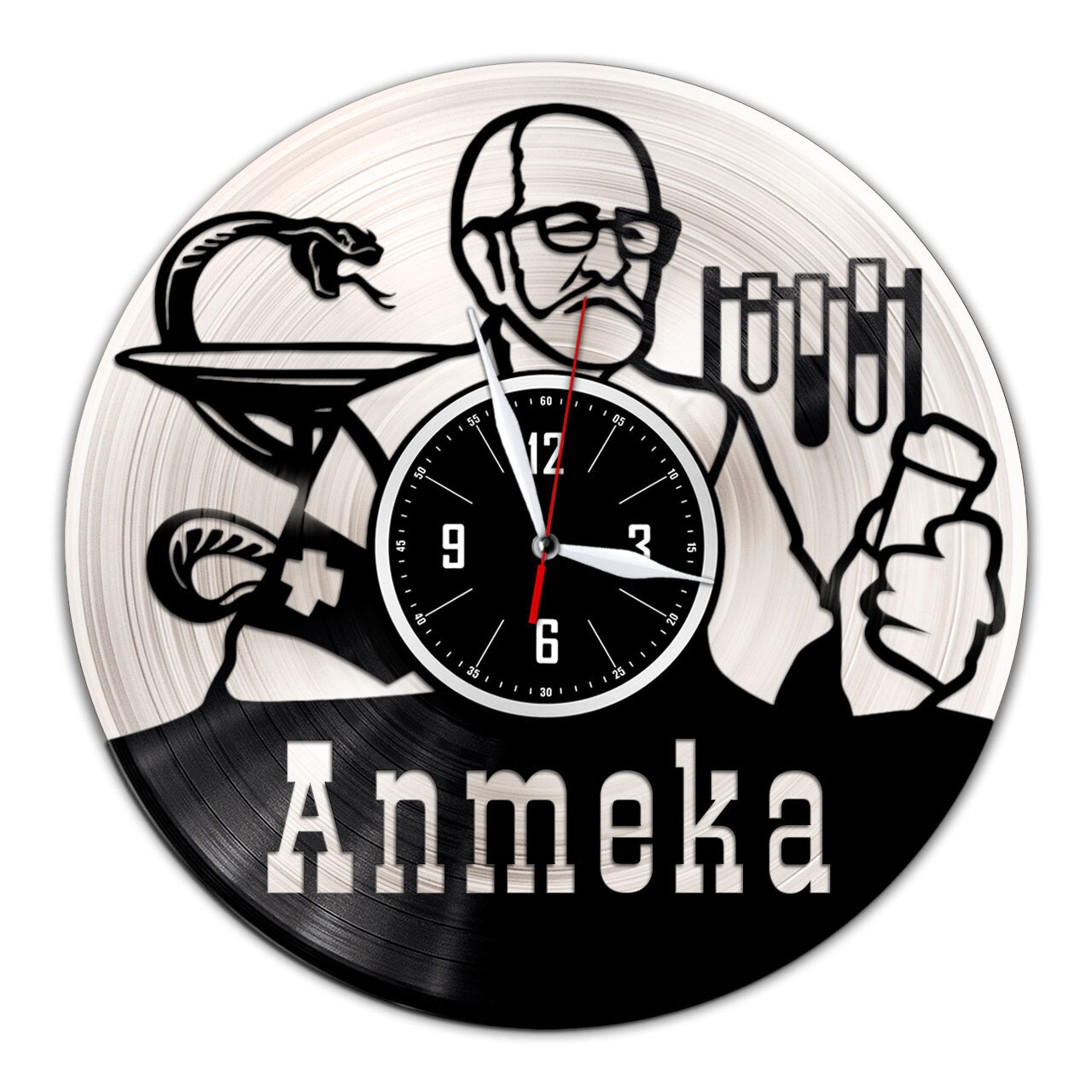 Аптека - настенные часы из виниловой пластинки (с серебряной подложкой)
