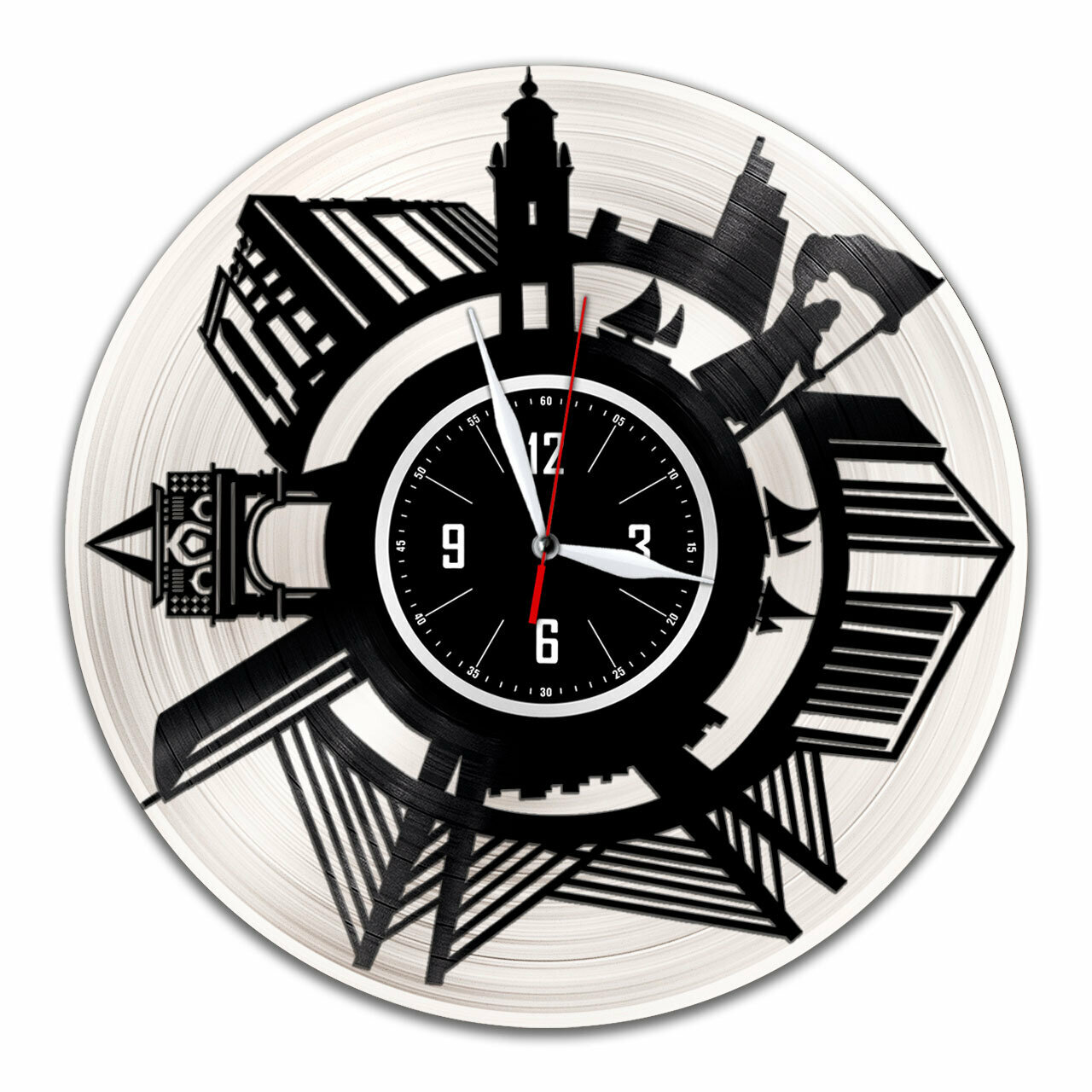 Владивосток - настенные часы из виниловой пластинки (с серебряной подложкой)