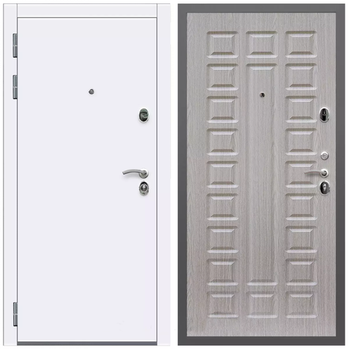 Дверь входная Армада Кварц / ФЛ-183 Сандал белый МДФ панель 16 мм с фрезеровкой