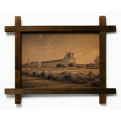 Картина Дворец Тюильри, Франция, гравировка на натуральной коже, интерьерная для украшения и декора на стену в деревянной раме, подарок, BoomGift
