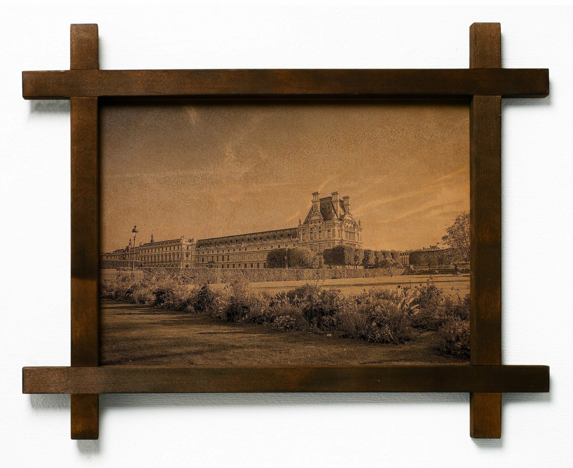 Картина Дворец Тюильри, Франция, гравировка на натуральной коже, в деревянной раме, подарок, BoomGift