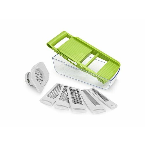 18639 FISSMAN Терка-шинковка с контейнером 32x14x9 см с 5 сменными лезвиями (нерж. сталь в пластиковом корпусе)