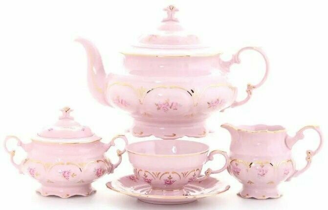 Сервиз чайный Розы (розовый фарфор) На 6 персон 15 предметов