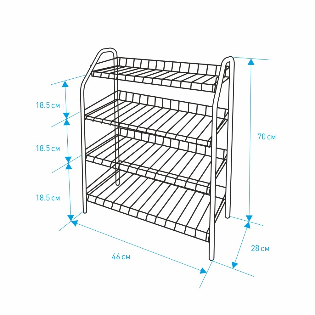 Этажерка для обуви металлическая Ника ЭТ2 46х28х70 см 4 полки черная - фотография № 6