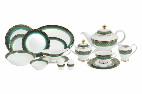 Обеденно-чайный сервиз Бухара зелёный, 6 персон, 50 предметов (Anna Lafarg Midori)