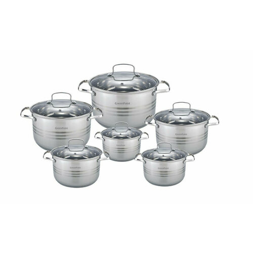 Набор посуды (GREEN POINT GP-2122 Набор посуды 1х2 12предм, 2.1, 2.9*2, 3.9*2, 6.6л, нерж. сталь)