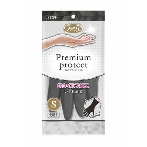 FAMILY PREMIUM PROTECT Виниловые перчатки средней толщины размер S, с напылением на внутренней поверхности черно-розовые, 1 пара