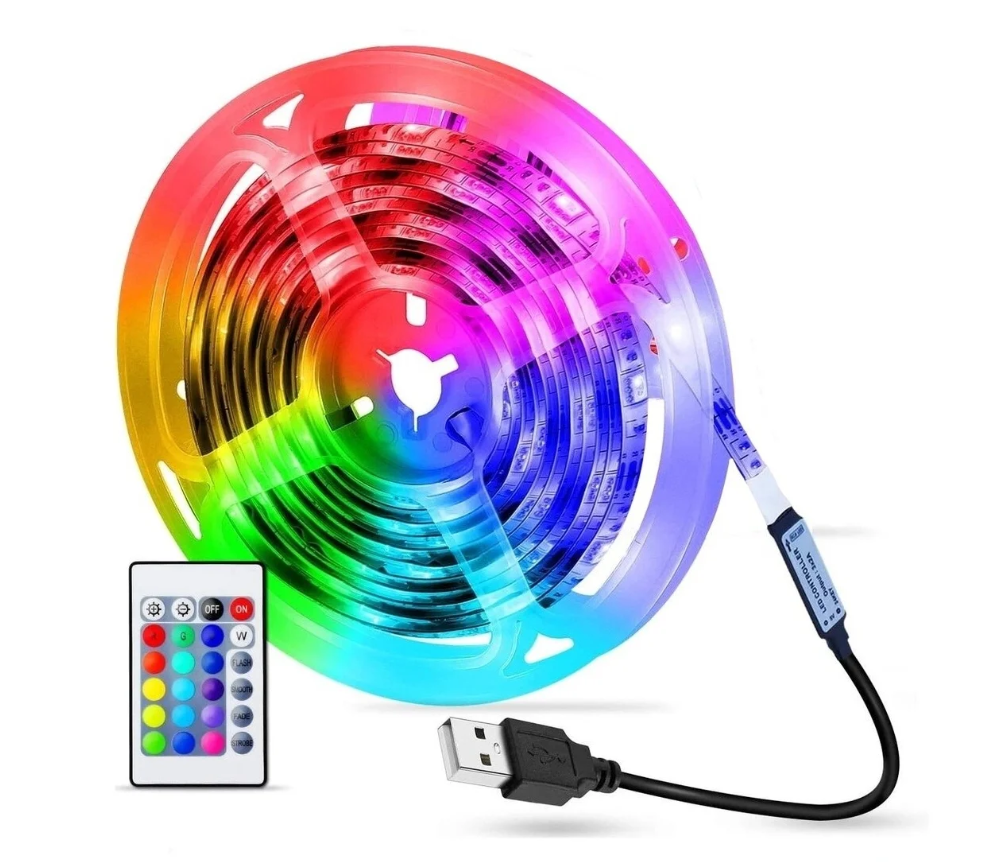 Светодиодная лента с пультом многоцветная RGB 2 м с питанием от USB