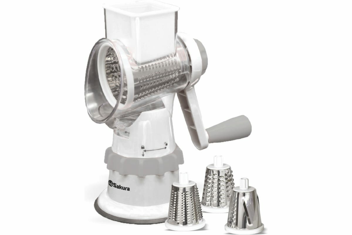 фото Терка-овощерезка Sakura SA-VS02W-3 белая, 3 насадки, увеличенная горловина РТ-00068830