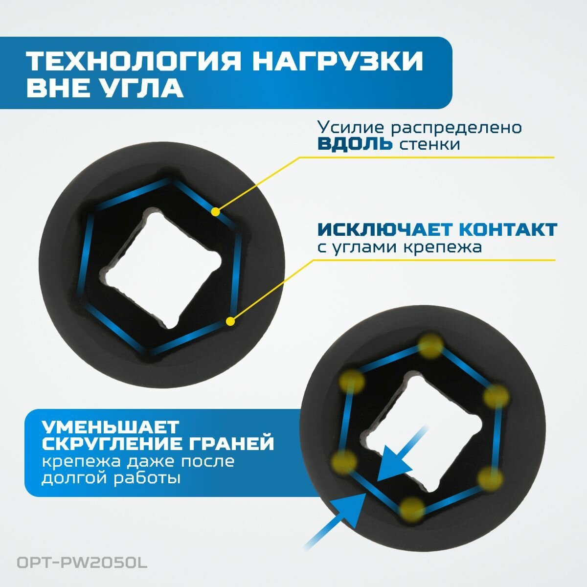 Гайковерт пневматический ударный OPTIMUS 1600 Нм, композитный корпус OPT-PW2050 с набором ударных головок 17,19,21 мм — фото 6