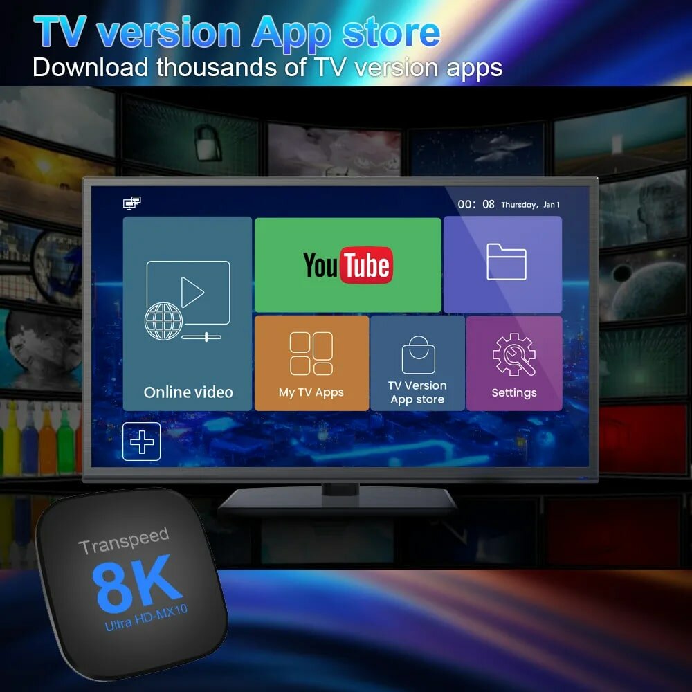 Смарт ТВ приставка Transpeed 8K, 2+16 Гб, Android 13, Rockchip RK3528, Wi-Fi, Bluetooth