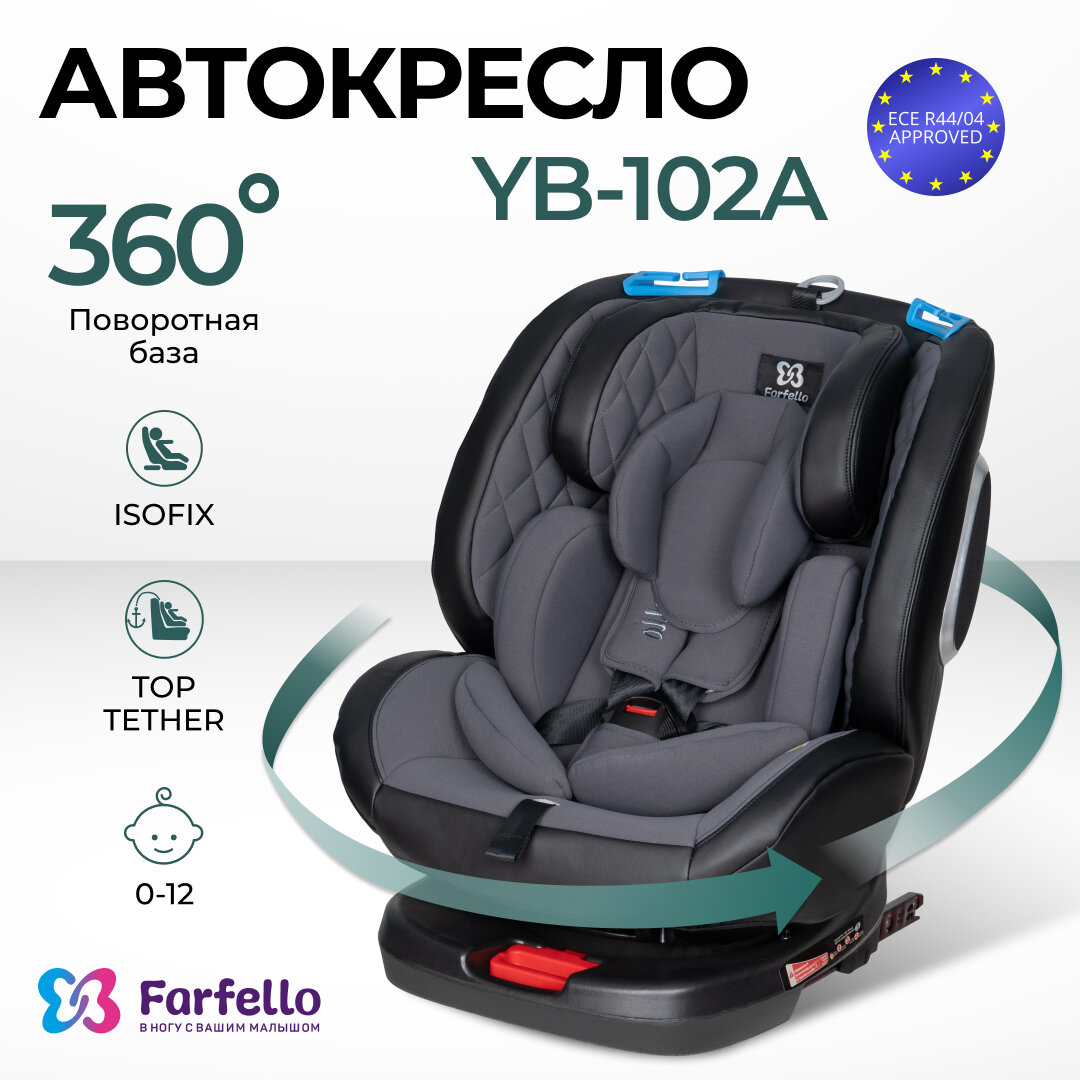 Автокресло детское ISOFIX Farfello YB102A от 0 до 12 лет от 0 до 36 кг экокожа в комплекте анатомический вкладыш