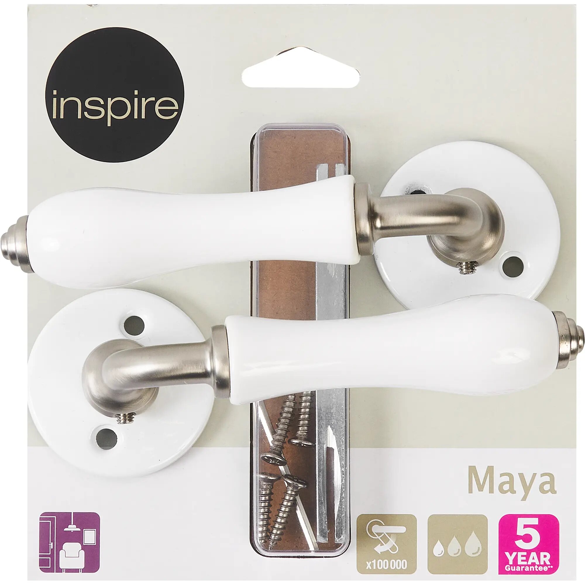 Дверные ручки Inspire Maya без запирания, комплект, цвет белый/никель матовый - фото №3