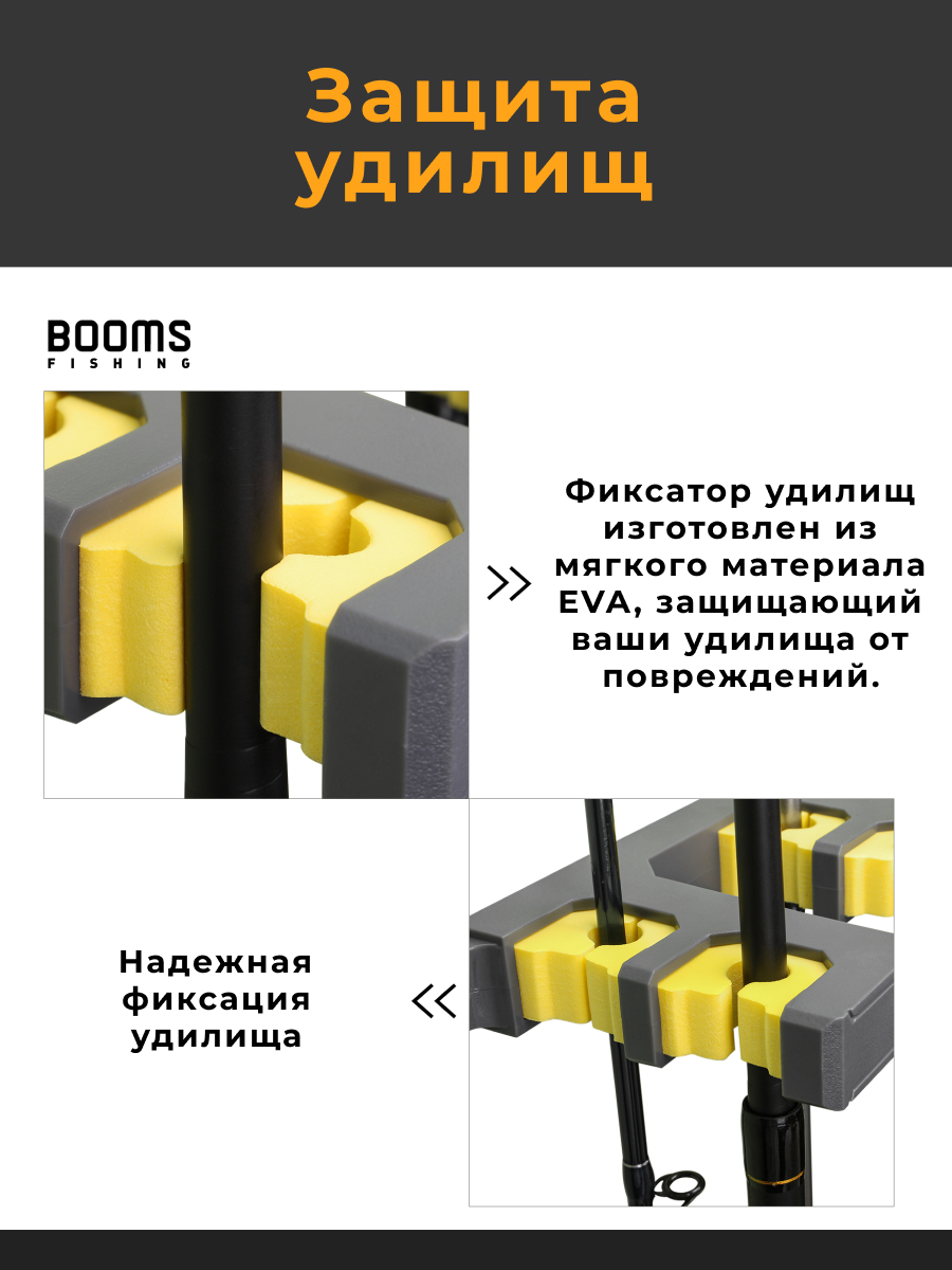 Настенное крепление для 10 удилищ, черное / Настенный Держатель для удочек — фото 3