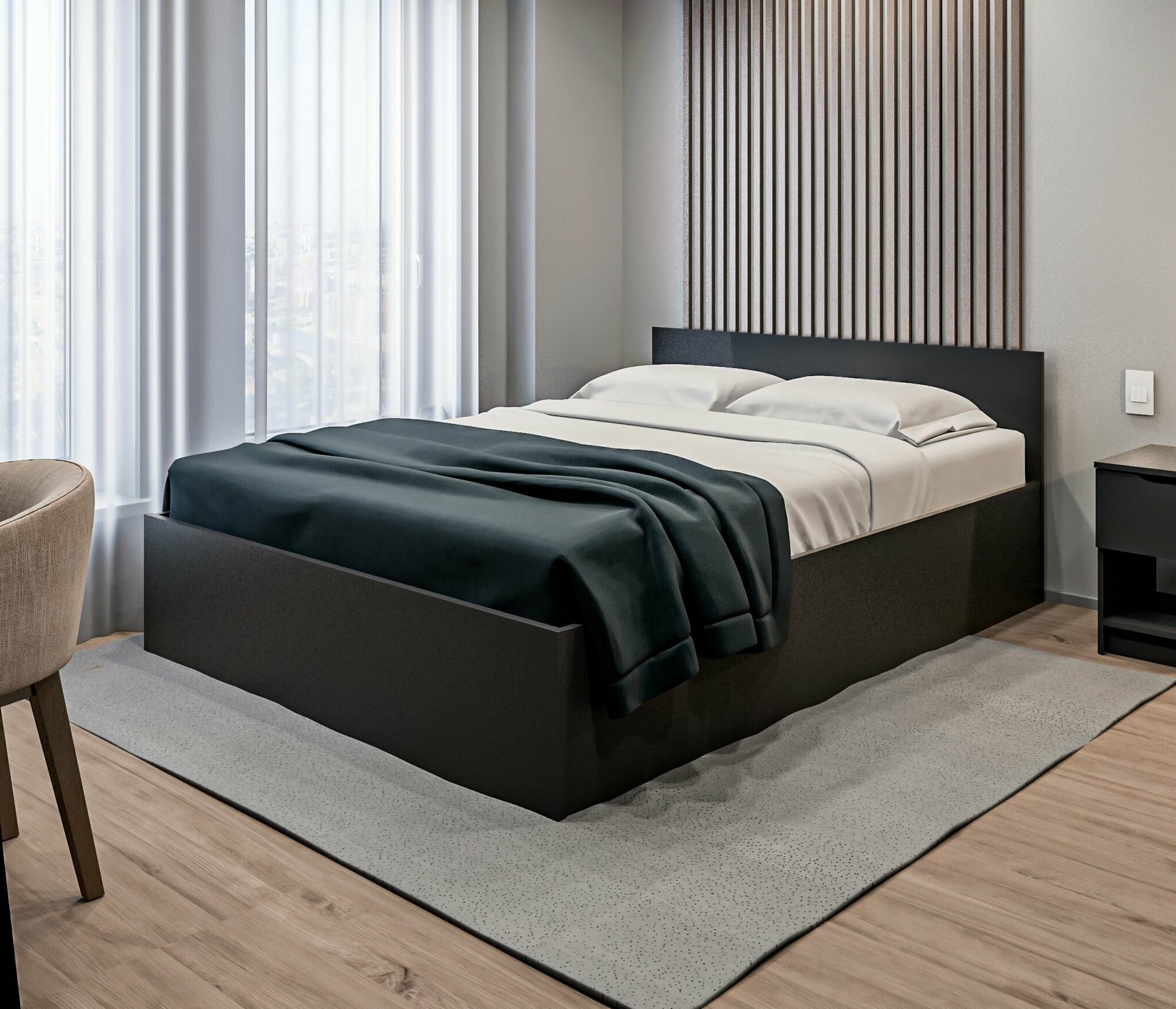 Двуспальная кровать столплит Бруклин СБ-3359 с подъемным механизмом, без матраса, спальное место 160х200см, Диамант серый 165х78х207см
