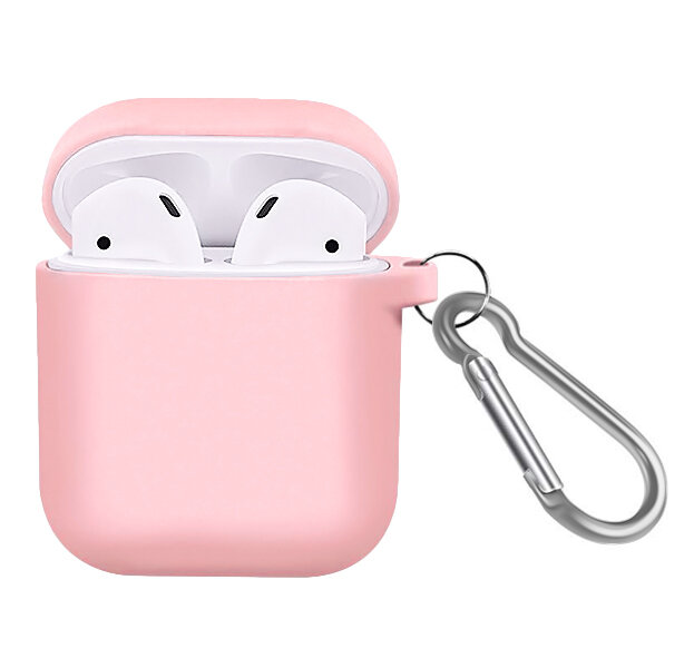 Розовый силиконовый чехол для Apple AirPods с карабином Soft-touch Case