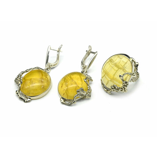фото Комплект бижутерии радуга камня: кольцо, серьги, флюорит, размер кольца 18, желтый