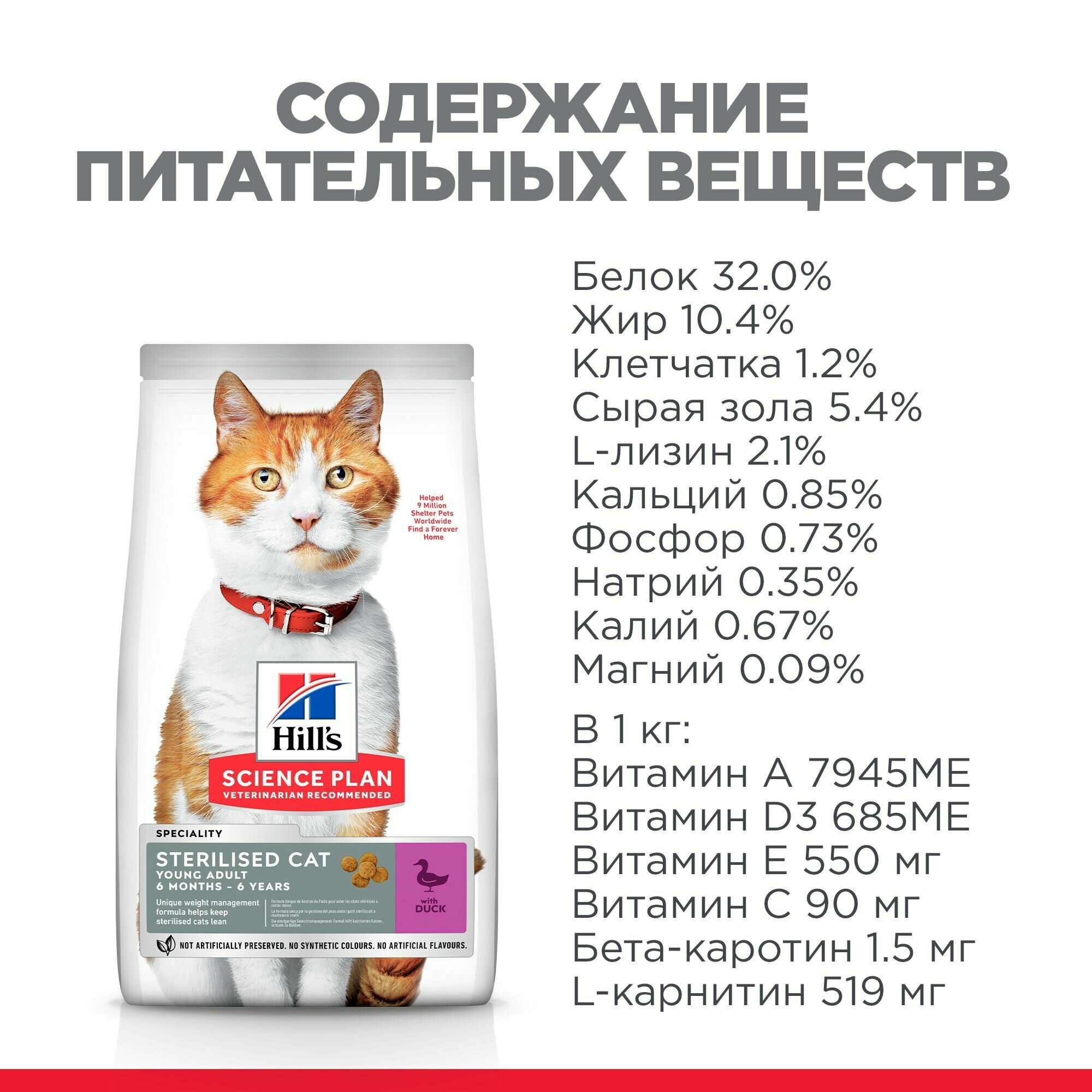 Сухой корм Hill's Science Plan для взрослых стерилизованных кошек и кастрированных котов в возрасте от 1 года до 6 лет, с уткой, 1,5 кг — фото 1