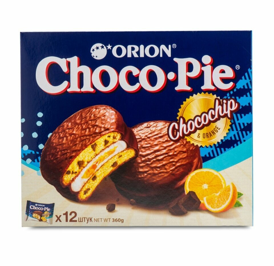 Пирожное Choco Pie Orion Chocochip & Orange, 12×30 г