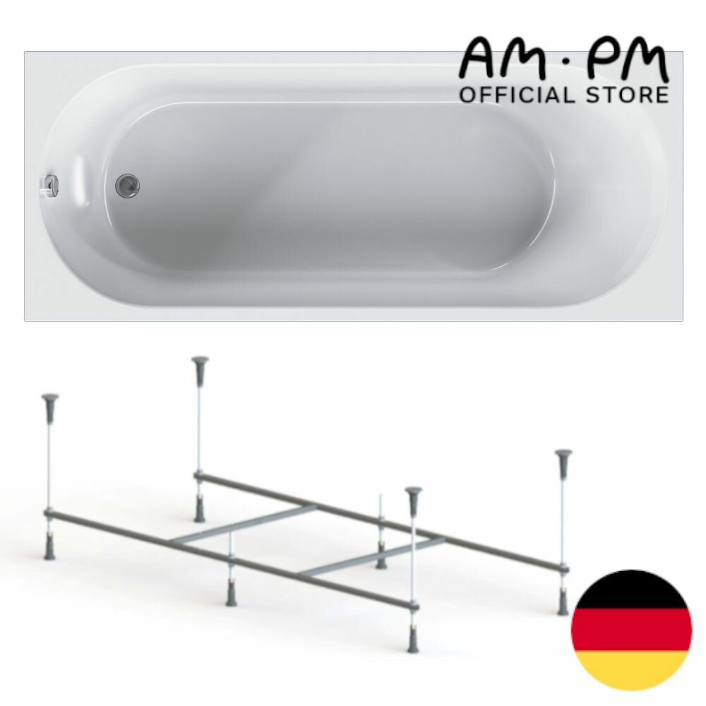 фото Ванна акриловая AM.PM X-Joy 170x70 комплект 2 в 1: ванна с каркасом; анатомическая форма: поддержка спины, усиленный корпус, гарантия 15 лет,