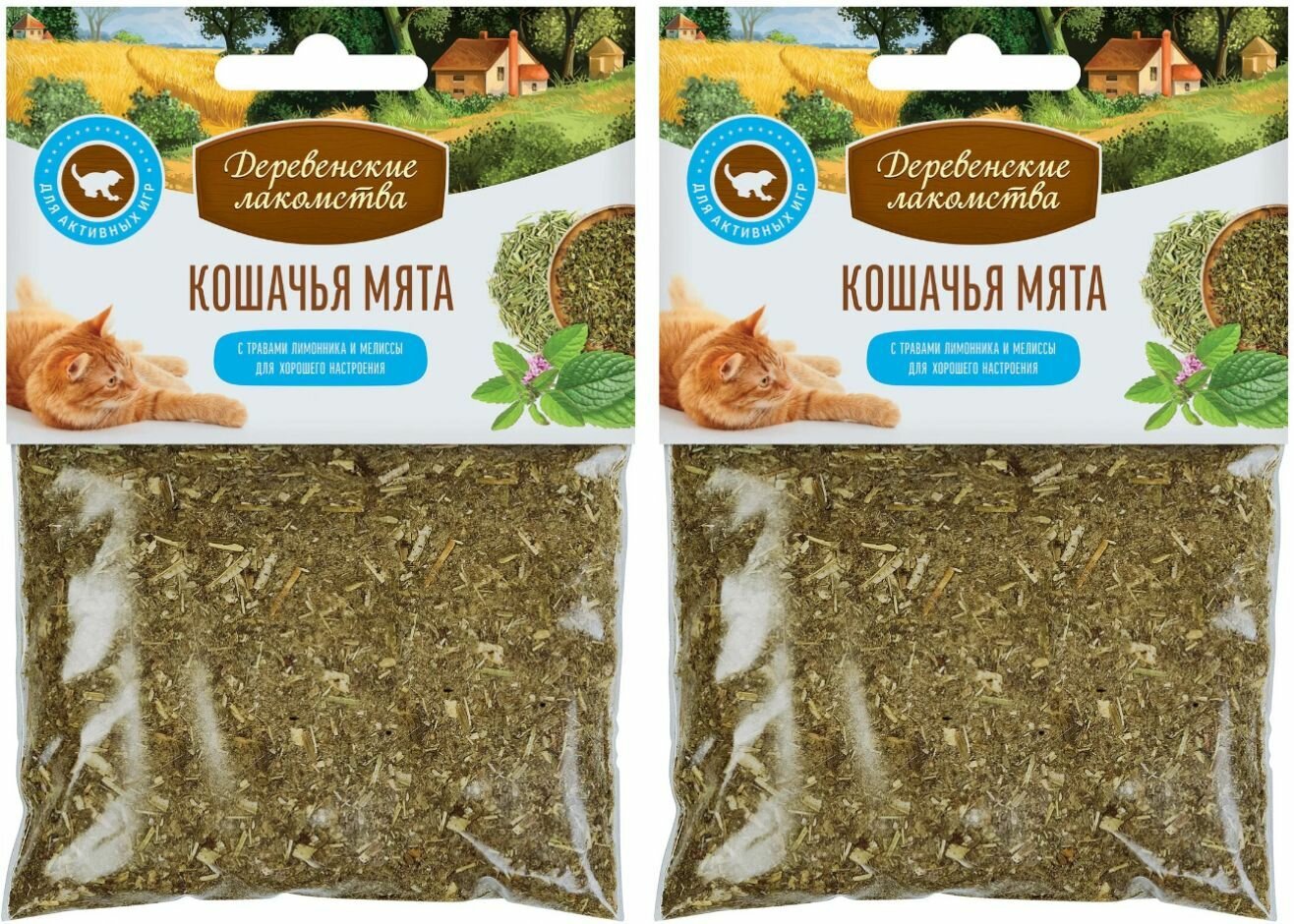 Деревенские лакомства Лакомство для кошек Кошачья мята тимьян пустырник лимонник мелисса 15 г 2 уп
