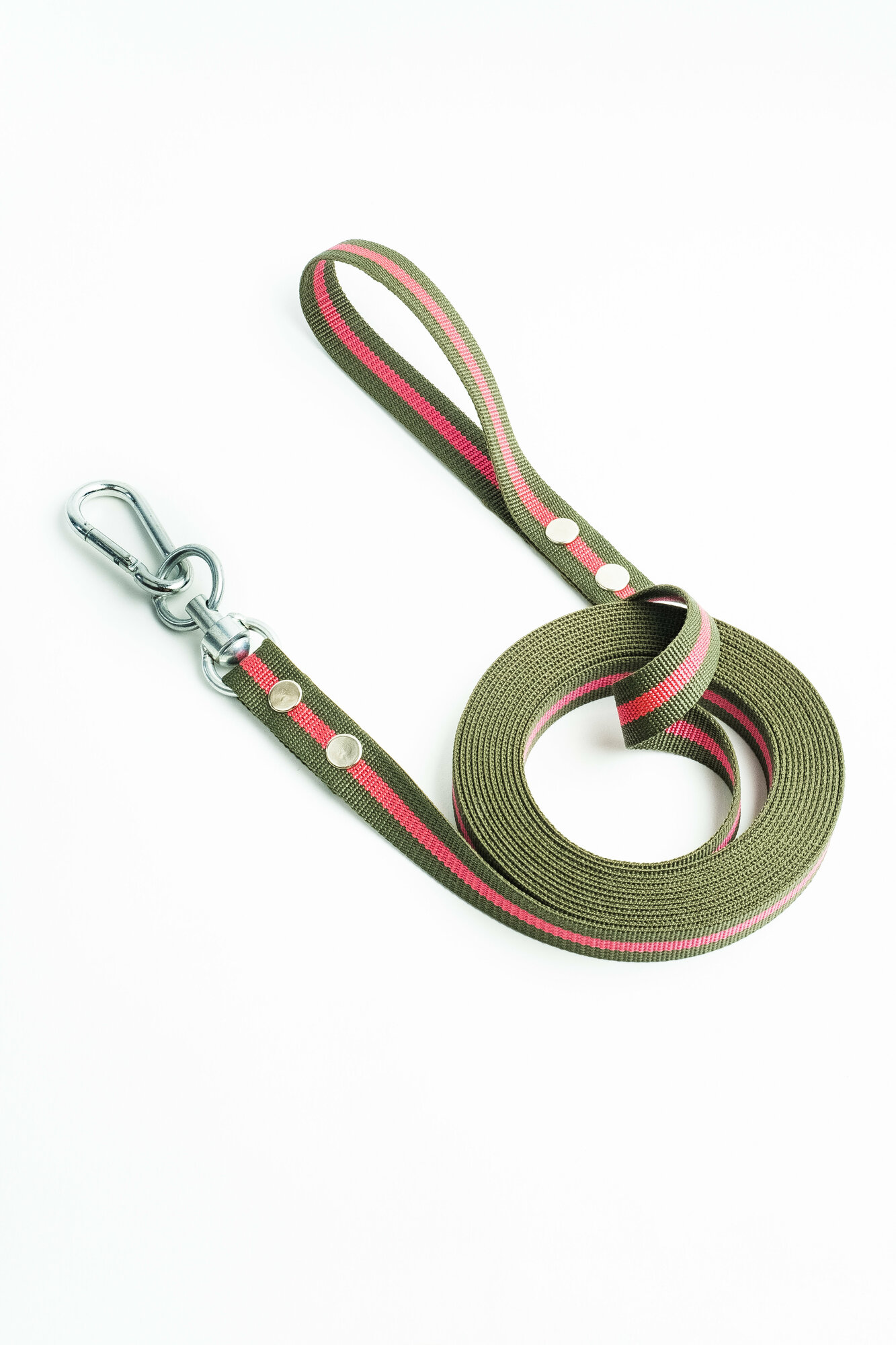 Поводок Хвостатыч для собак с вертлюгом и альпинистским карабином нейлон 20 м х 25 мм (Зелено-красный)
