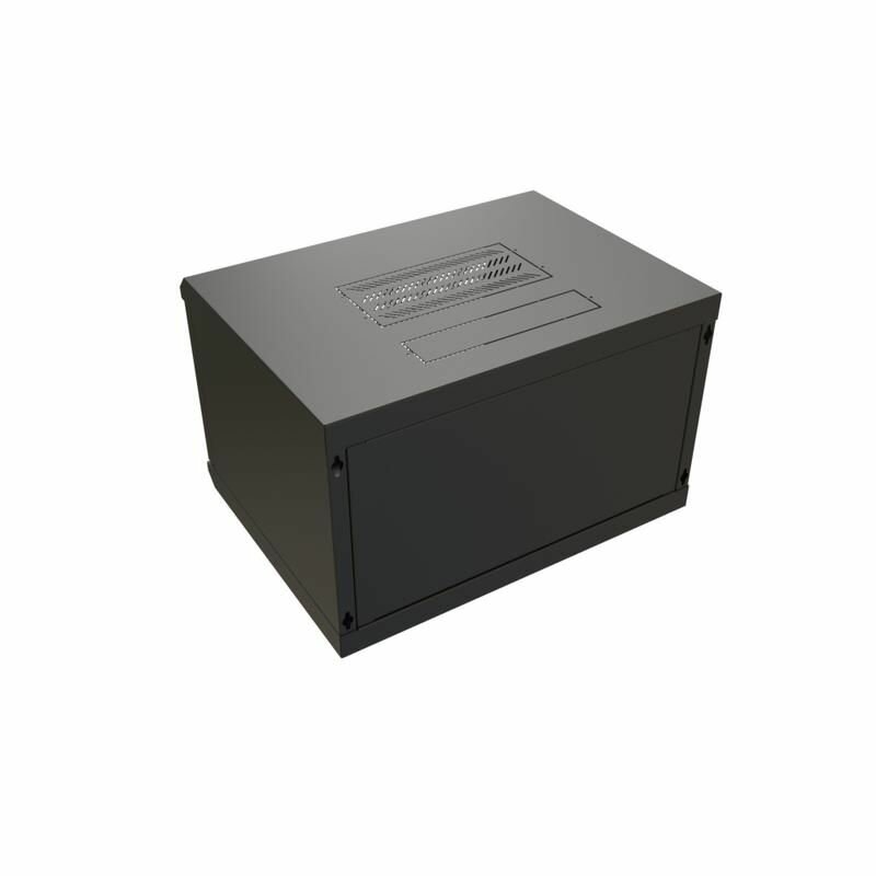 Шкаф настенный 19", 9U WRLine 500x600х600мм, стеклянная дверь, цвет черный (RAL 9004) (разобранный) - фото №1